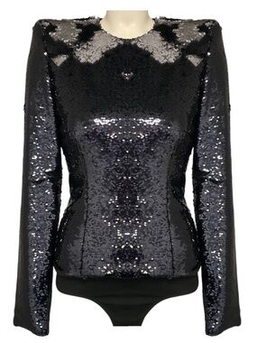 ALEXANDRE VAUTHIER NAVY BLUE SEQUINED LONG SLEEVED BODYSUIT